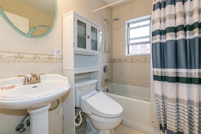 108-27 63rd Ave Unit 4B, Forest Hills, NY 11375 - bathroom with shower / tub combo with curtain, toilet, and tile patterned flooring