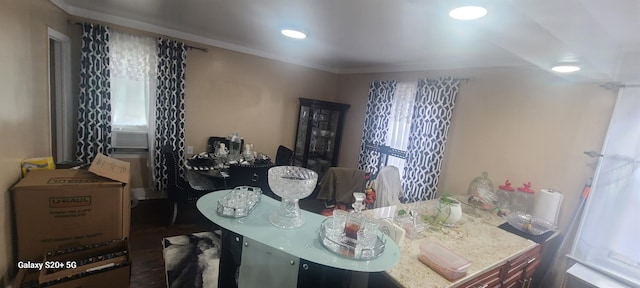 dining space featuring recessed lighting