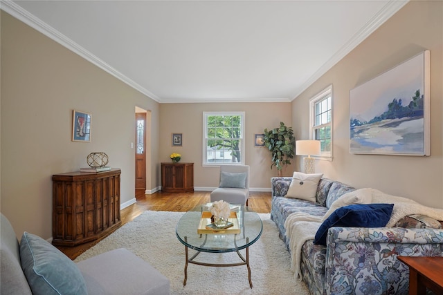 23 Hilldale Rd, Dobbs Ferry, NY 10522 - living area with ornamental molding, wood finished floors, and baseboards
