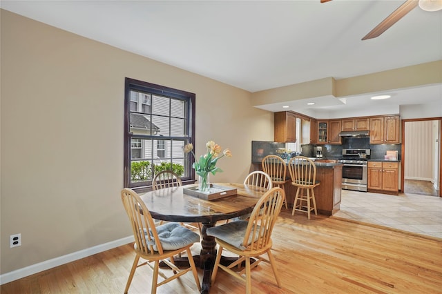 23 Hilldale Rd, Dobbs Ferry, NY 10522 - dining space with baseboards, light wood-type flooring, and a ceiling fan