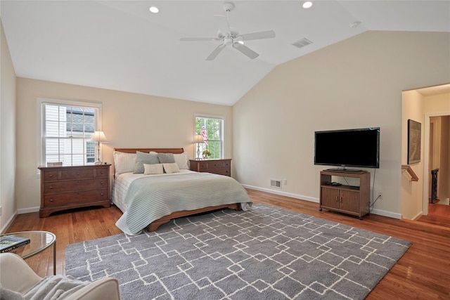 23 Hilldale Rd, Dobbs Ferry, NY 10522 - bedroom with vaulted ceiling, wood finished floors, baseboards, a ceiling fan, and recessed lighting