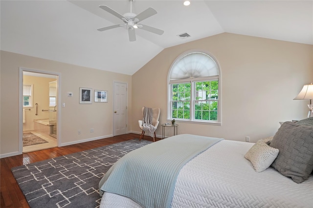 23 Hilldale Rd, Dobbs Ferry, NY 10522 - bedroom with wood finished floors, lofted ceiling, baseboards, ceiling fan, and ensuite bath