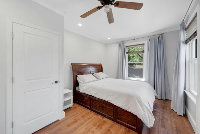 92 Ridgewood Ave, Yonkers, NY 10704 - bedroom featuring light wood-type flooring, ornamental molding, ceiling fan, and recessed lighting