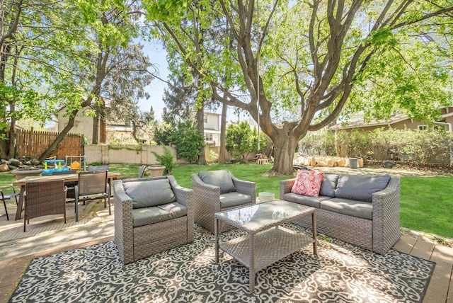 92 Ridgewood Ave, Yonkers, NY 10704 - view of patio / terrace featuring an outdoor living space, a fenced backyard, and outdoor dining space