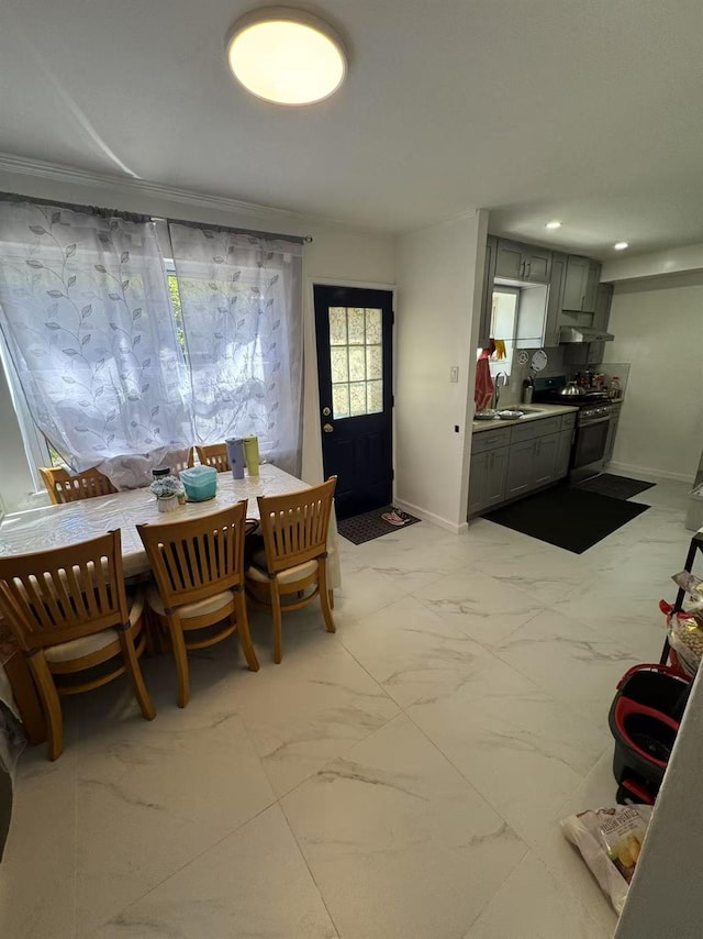 25-19 120th St, College Point, NY 11356 - dining room featuring marble finish floor and baseboards