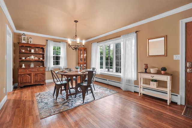 2 Jean Way, Purdys, NY 10578 - dining room with a chandelier, hardwood / wood-style flooring, ornamental molding, a baseboard radiator, and baseboards