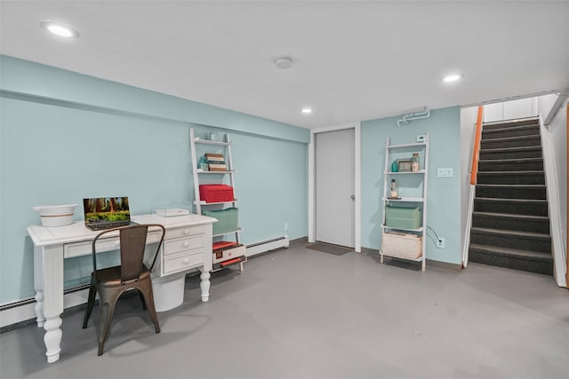 2 Jean Way, Purdys, NY 10578 - office area featuring a baseboard radiator, concrete flooring, recessed lighting, and baseboards