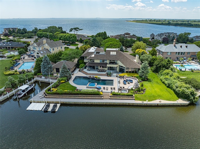 136 The Helm, East Islip, NY 11730 - aerial view of a pool and a nearby body of water
