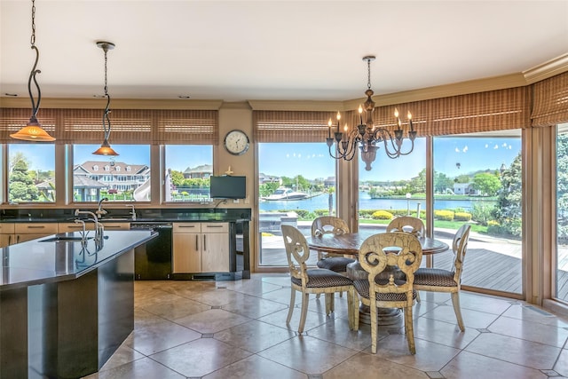 136 The Helm, East Islip, NY 11730 - dining room with a chandelier and light tile patterned flooring