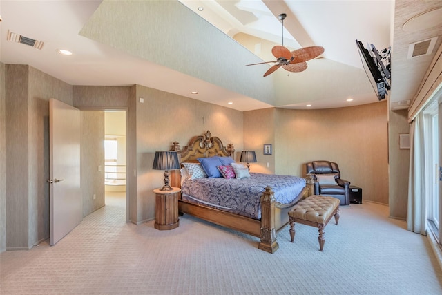 136 The Helm, East Islip, NY 11730 - carpeted bedroom with recessed lighting, vaulted ceiling, and a ceiling fan