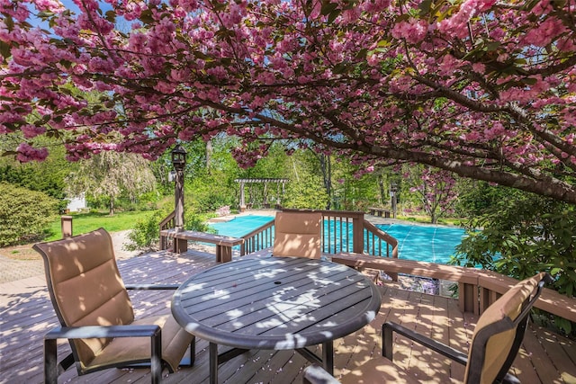 deck featuring a swimming pool