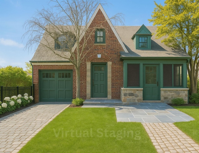 444 W Olive St, Long Beach, NY 11561 - view of front of property with brick siding, fence, driveway, and stone siding