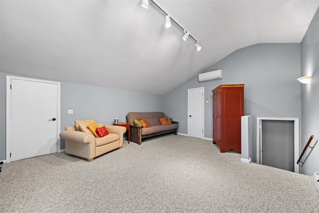 8 Richard Somers Rd, Granite Springs, NY 10527 - sitting room featuring carpet, track lighting, vaulted ceiling, a wall unit AC, and baseboards