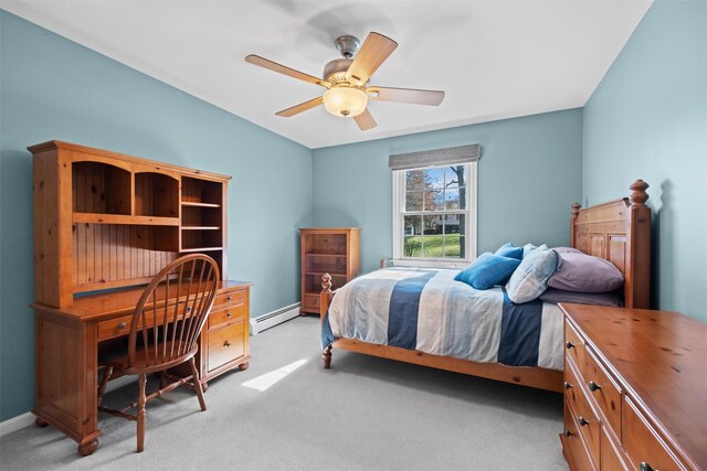 8 Richard Somers Rd, Granite Springs, NY 10527 - bedroom featuring ceiling fan, light carpet, baseboards, and baseboard heating