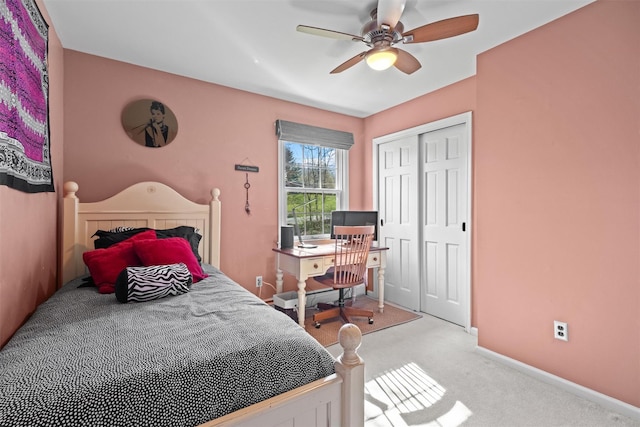 8 Richard Somers Rd, Granite Springs, NY 10527 - bedroom with a ceiling fan, carpet flooring, a closet, and baseboards