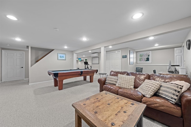 8 Richard Somers Rd, Granite Springs, NY 10527 - game room featuring light carpet, pool table, recessed lighting, and an AC wall unit