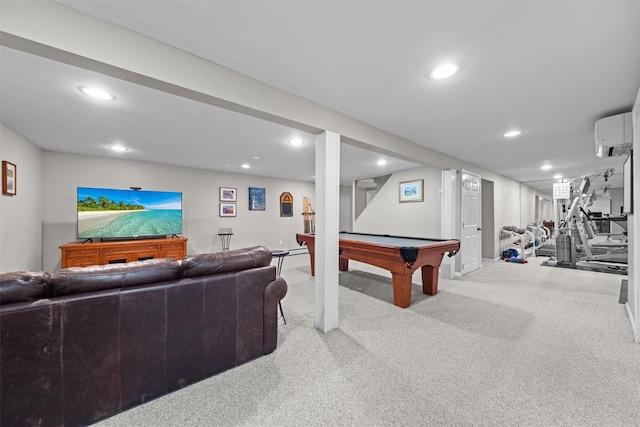 8 Richard Somers Rd, Granite Springs, NY 10527 - game room featuring billiards, carpet, a wall unit AC, and recessed lighting