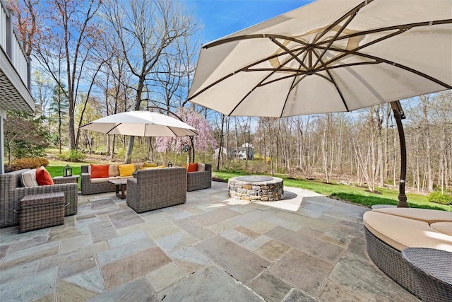 8 Richard Somers Rd, Granite Springs, NY 10527 - view of patio with an outdoor living space with a fire pit