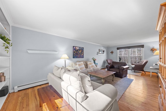 8 Richard Somers Rd, Granite Springs, NY 10527 - living area featuring ornamental molding, baseboard heating, and light wood-style floors