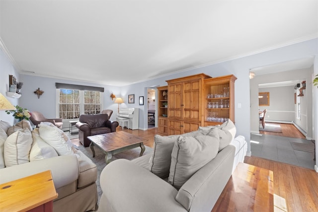 8 Richard Somers Rd, Granite Springs, NY 10527 - living area featuring crown molding, a baseboard radiator, and light wood-type flooring