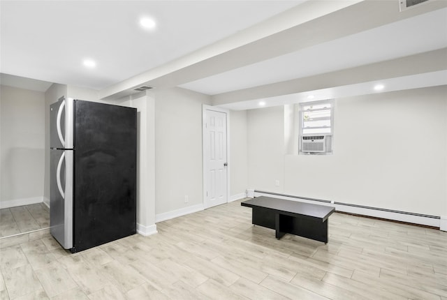 120 Loomis Ave, Yonkers, NY 10704 - game room with a baseboard heating unit, recessed lighting, light wood-style flooring, baseboards, and cooling unit
