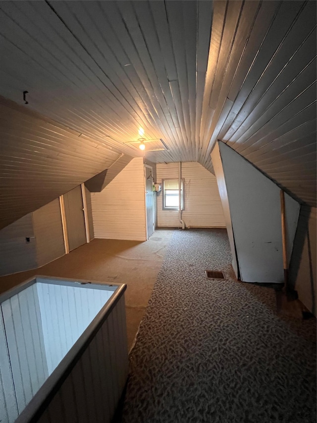 57 Prince St, Middletown, NY 10940 - bonus room featuring carpet, lofted ceiling, wooden walls, and wood ceiling