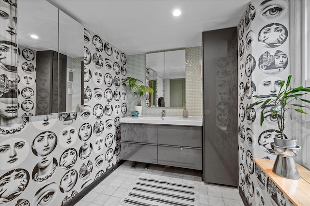 bathroom with vanity and recessed lighting