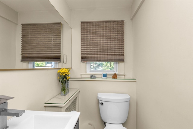 bathroom with vanity, toilet, and a wealth of natural light