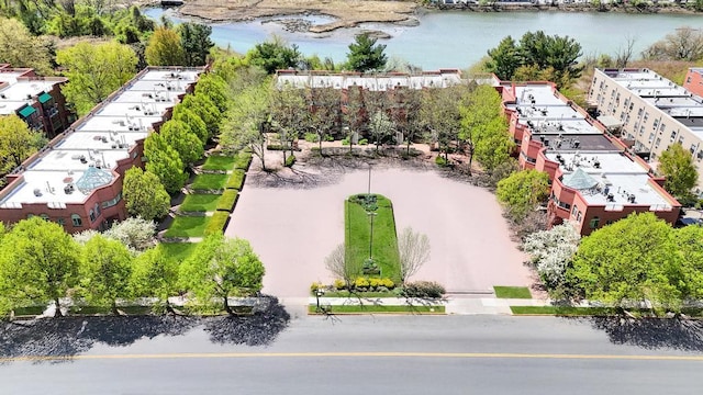 aerial view with a water view