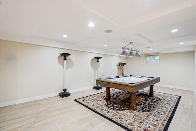 80 Valentines Ln, Old Brookville, NY 11545 - playroom with billiards table, recessed lighting, light wood-style flooring, and baseboards