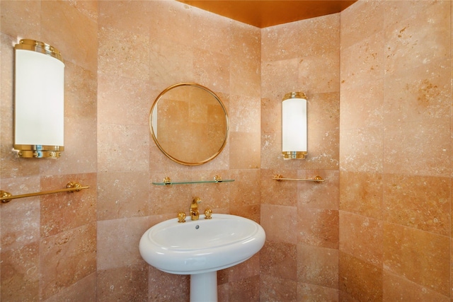 80 Valentines Ln, Old Brookville, NY 11545 - bathroom with tile walls and a sink