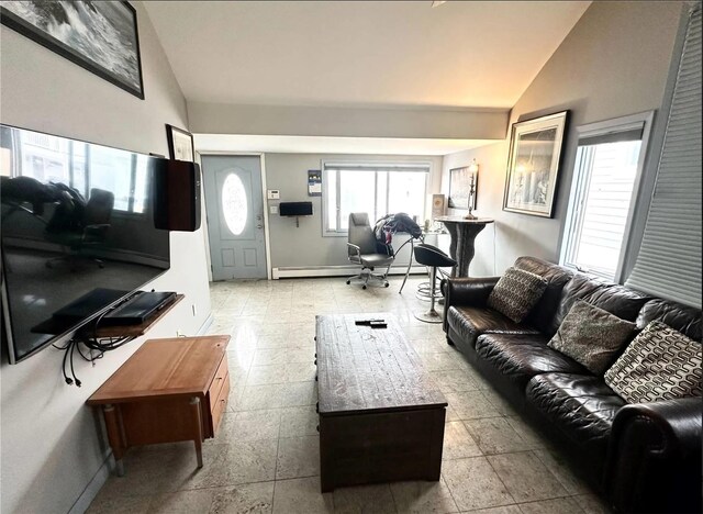 30 Delaware Ave, Long Beach, NY 11561 - living area with vaulted ceiling and baseboards