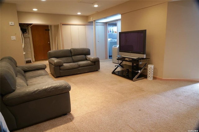 3 Beech Court Cir, College Point, NY 11356 - living room featuring carpet floors, baseboards, and recessed lighting