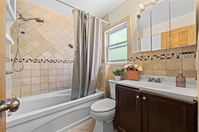 47-18 163rd St, Flushing, NY 11358 - full bathroom with shower / bath combo, vanity, tile walls, and tile patterned floors