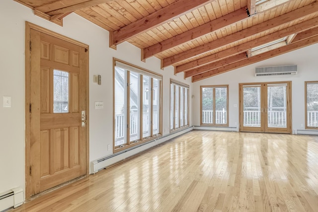 121 Thiells Rd, Stony Point, NY 10980 - entryway with a wall unit AC, hardwood / wood-style flooring, a baseboard radiator, a baseboard heating unit, and a wealth of natural light