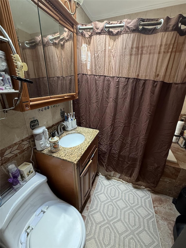 62-23 69th Pl, Middle Village, NY 11379 - full bath with crown molding, a shower with shower curtain, and vanity
