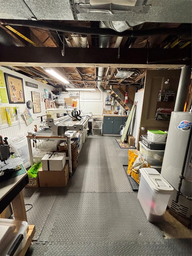 unfinished below grade area featuring a workshop area