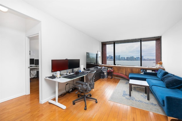 office space featuring baseboards and hardwood / wood-style floors