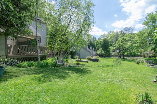 201 Hunters Run, Dobbs Ferry, NY 10522 - view of green lawn featuring a wooden deck