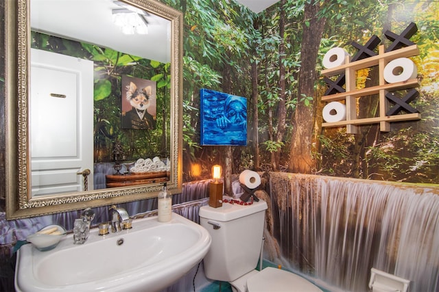 201 Hunters Run, Dobbs Ferry, NY 10522 - bathroom with wallpapered walls, a sink, and toilet