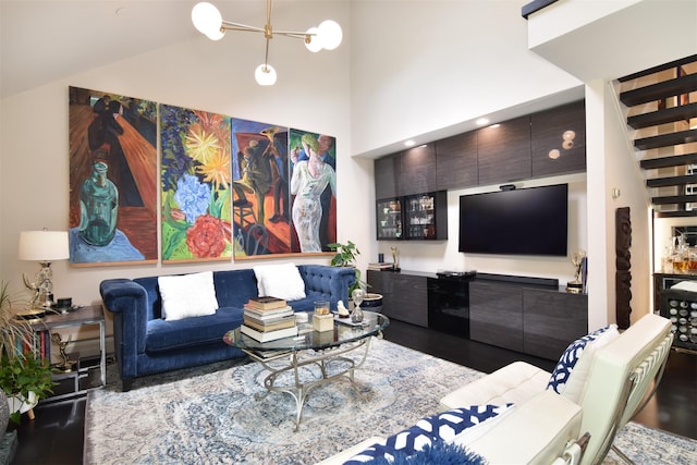 201 Hunters Run, Dobbs Ferry, NY 10522 - living room with high vaulted ceiling and bar
