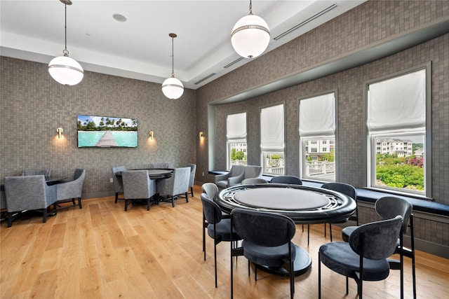 20105 Aspenwood Dr, Plainview, NY 11803 - dining room featuring light wood-style floors and wallpapered walls
