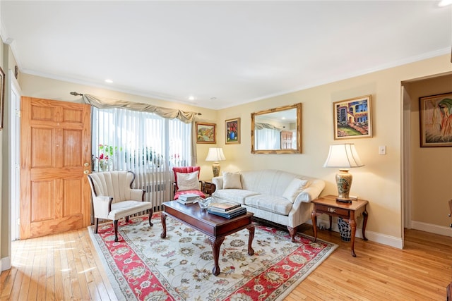 487 Emerson Pl, Valley Stream, NY 11580 - living area with light wood-type flooring, recessed lighting, baseboards, and crown molding