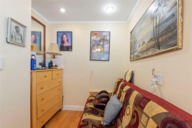 487 Emerson Pl, Valley Stream, NY 11580 - bedroom with recessed lighting, baseboards, ornamental molding, and light wood-style flooring