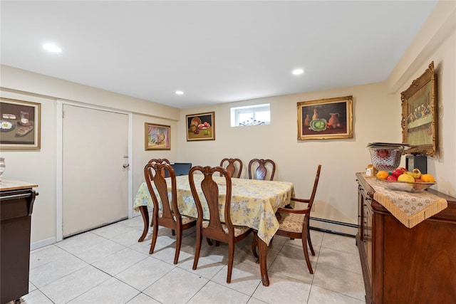 487 Emerson Pl, Valley Stream, NY 11580 - dining space with baseboard heating, recessed lighting, and light tile patterned flooring