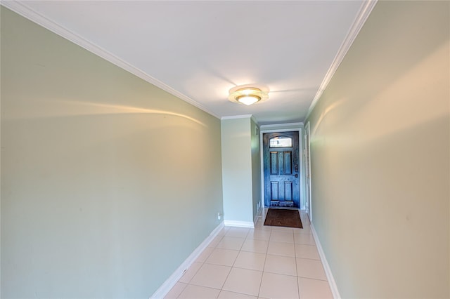 137 Melbury Rd, Babylon, NY 11702 - hallway with ornamental molding and light tile patterned floors