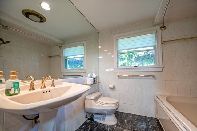 137 Melbury Rd, Babylon, NY 11702 - full bath with tile walls, a bathtub, plenty of natural light, and a shower