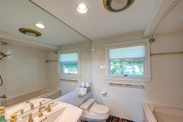 137 Melbury Rd, Babylon, NY 11702 - bathroom with tile walls and shower / washtub combination