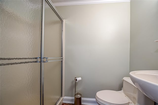 137 Melbury Rd, Babylon, NY 11702 - full bathroom with a shower with shower door and crown molding