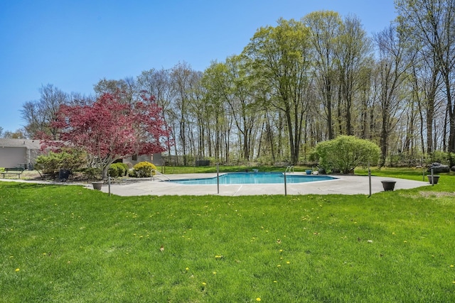 outdoor pool with a yard